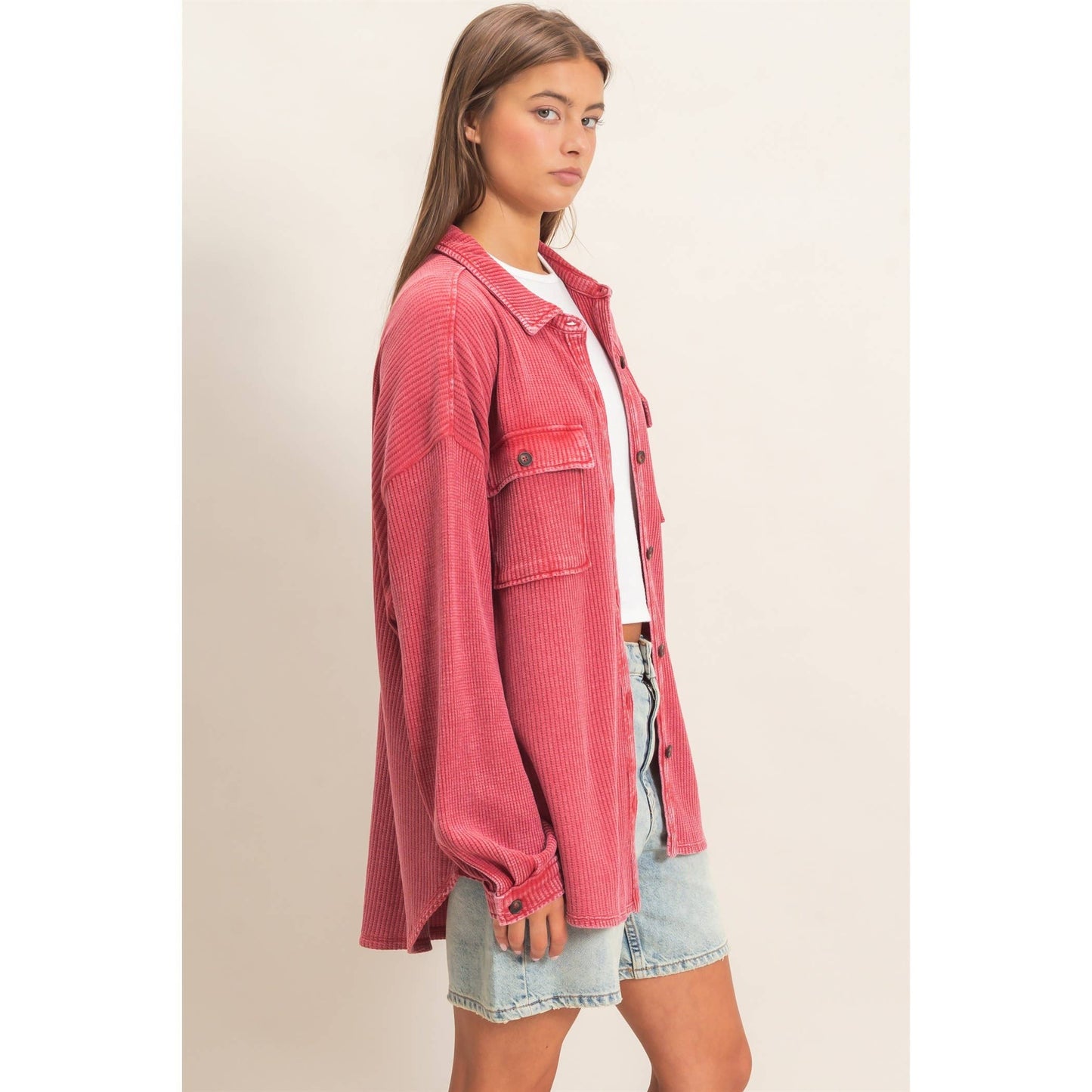 HYFVE Mineral Washed Waffle Knit Shacket DZ26E249