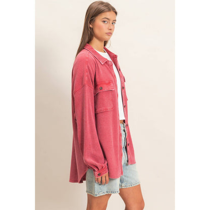 HYFVE Mineral Washed Waffle Knit Shacket DZ26E249