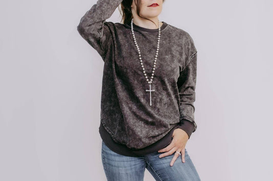 MK159 Acid Washed Sweatshirt - Charcoal