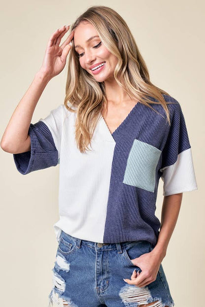 LMT3996-Trust Me In Colorblock Top