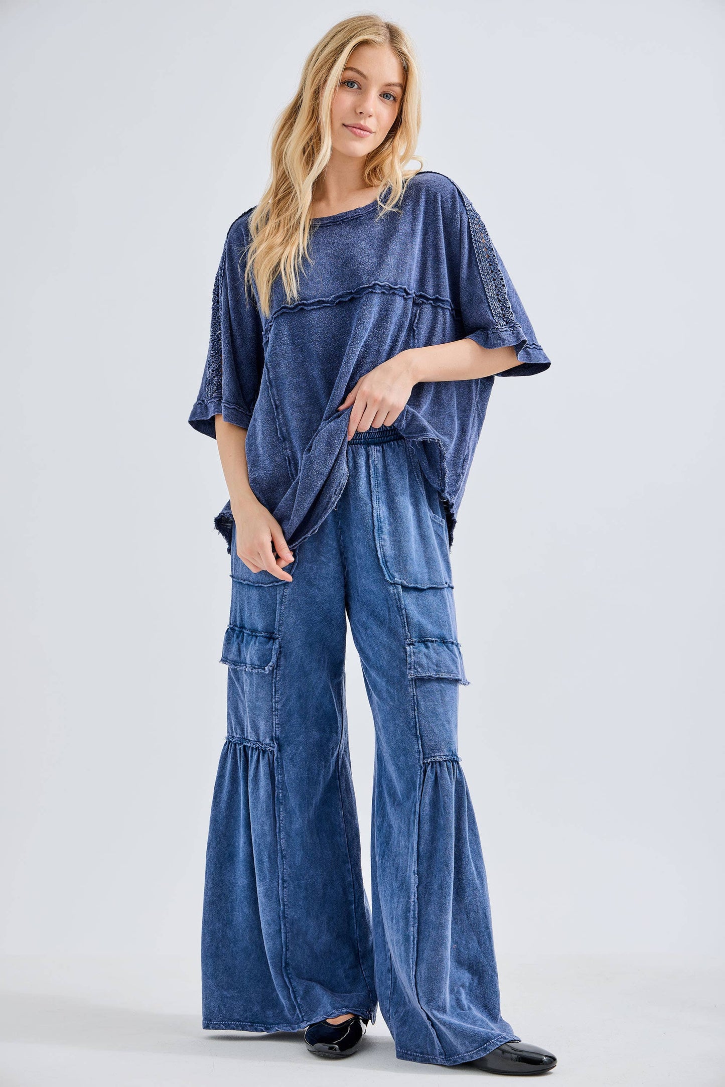 Mineral Washed Relaxed Fit Tee with Crochet Detail HT6312 Shirt