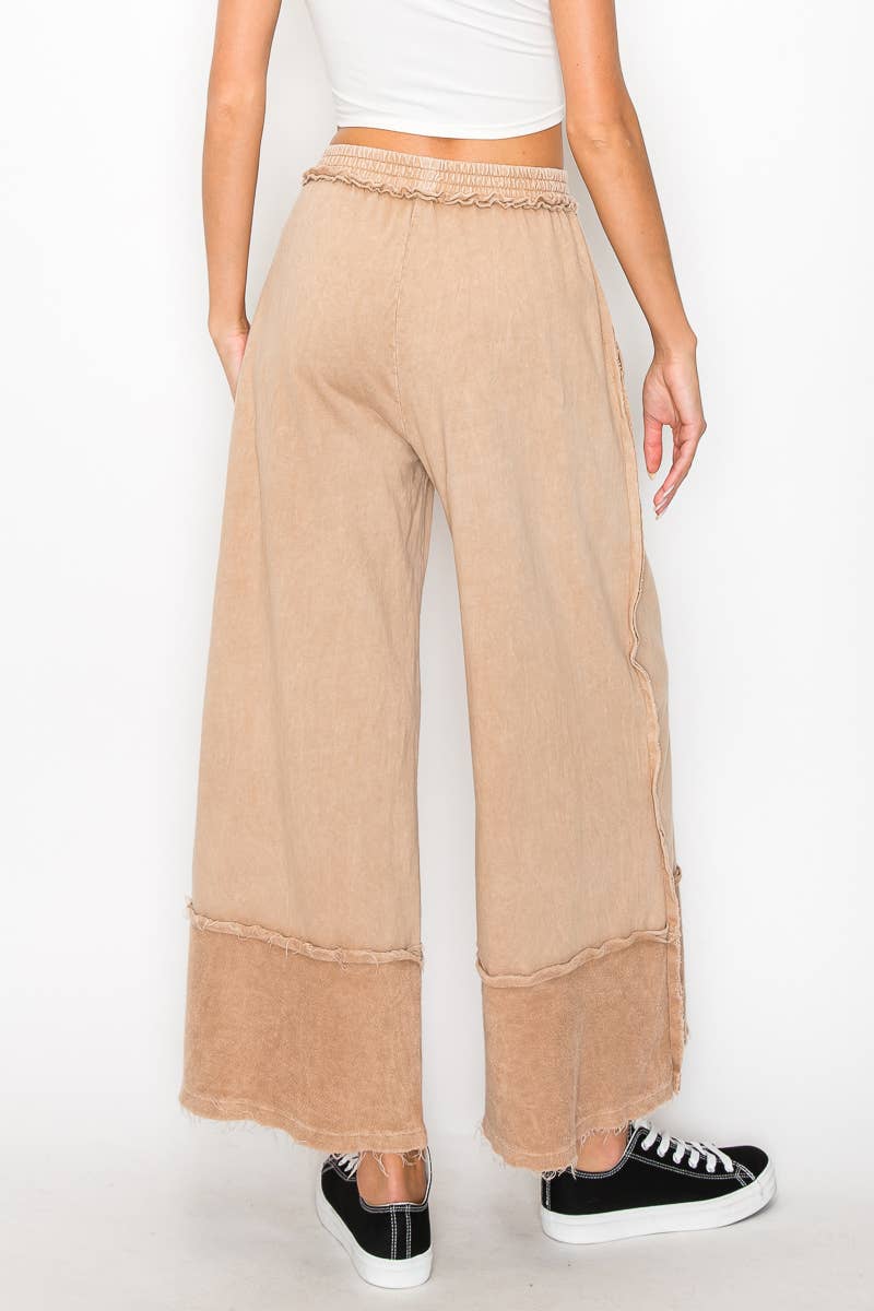 Mineral Wash Wide Pants with raw hem frayed details HP5536