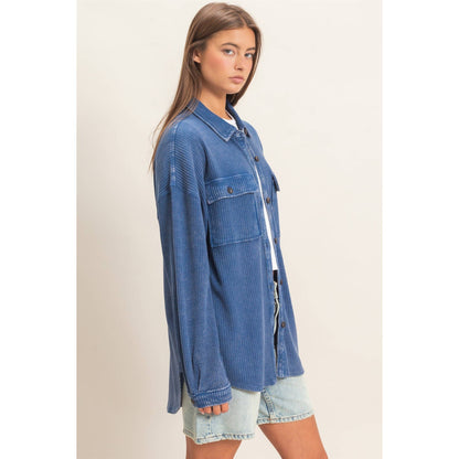 HYFVE Mineral Washed Waffle Knit Shacket DZ26E249