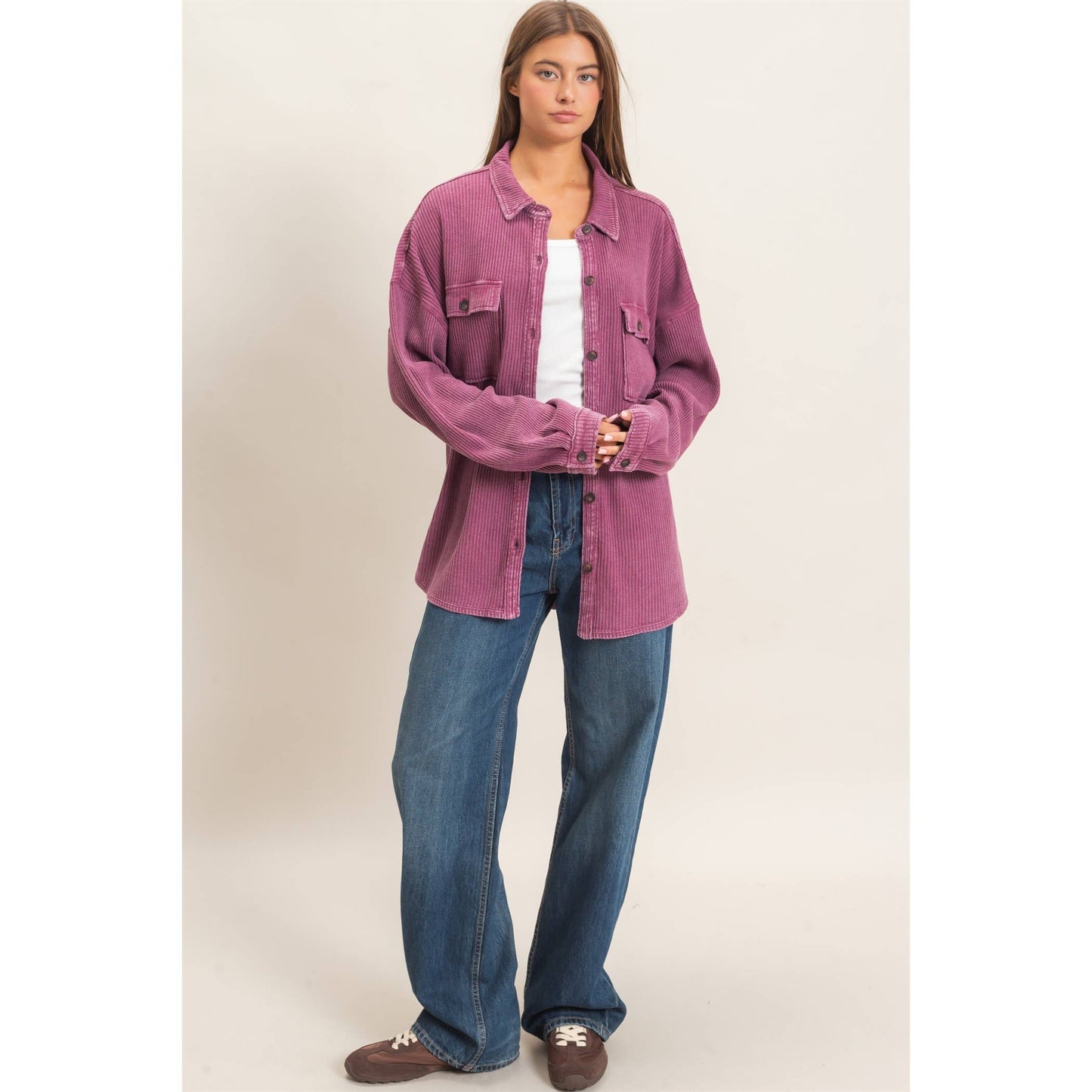 HYFVE Mineral Washed Waffle Knit Shacket DZ26E249