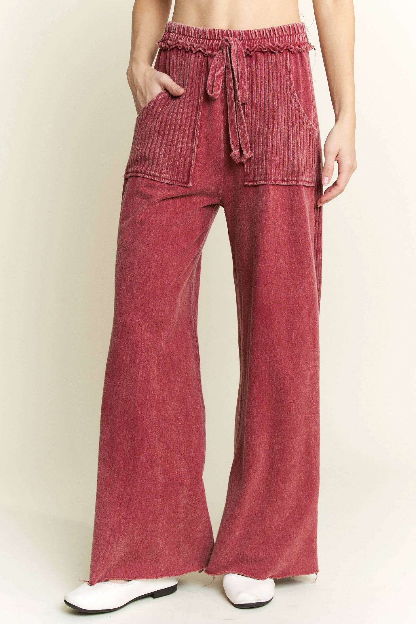 Best Mineral Wash Side Knit detail wide leg pants HE5878P