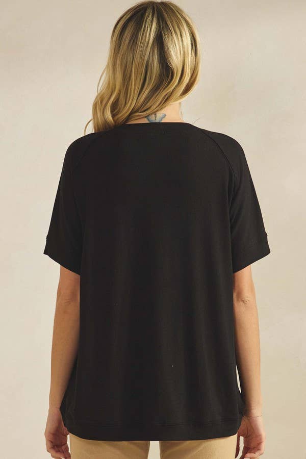 Yelete Ribbed Relaxed Fit Crew Neck Top Shirt
