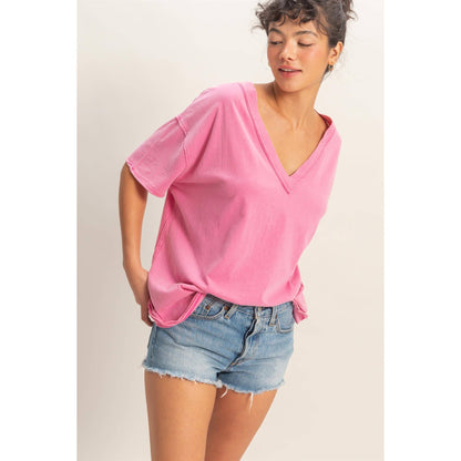 Washed V-Neck Oversized Tee
