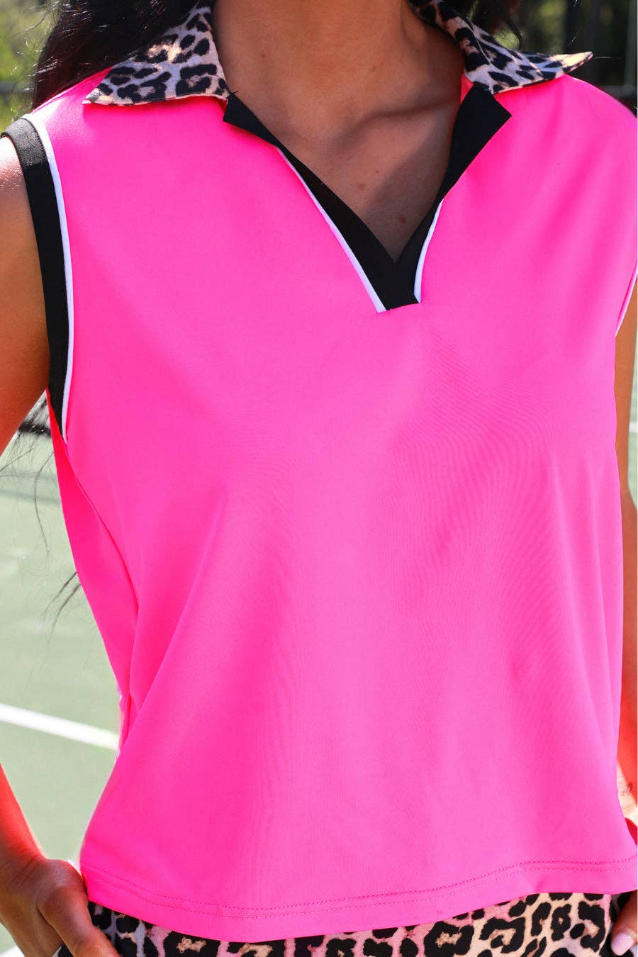 Everyday Polo Tank- Neon Pink Safari Chic