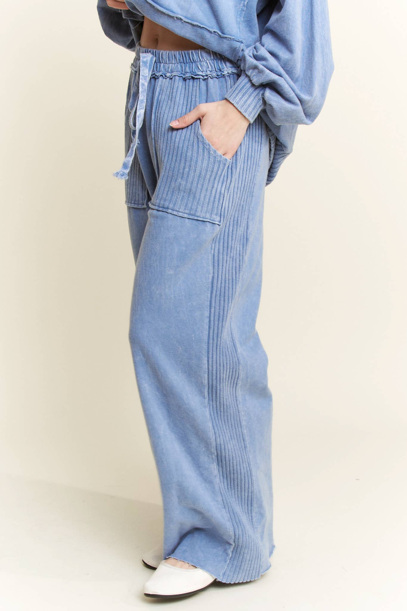 Best Mineral Wash Side Knit detail wide leg pants HE5878P
