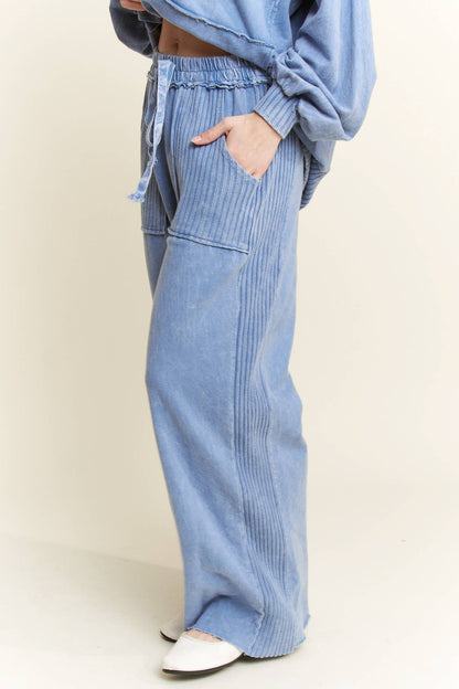 Best Mineral Wash Side Knit detail wide leg pants HE5878P