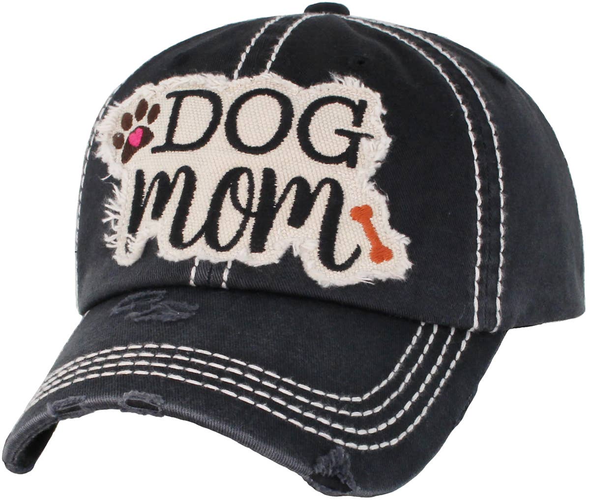 DOG MOM WASHED VINTAGE BALLCAP: BLK