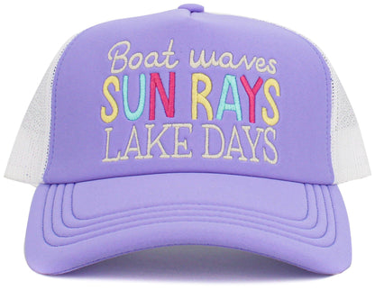 KBV1581 Boat Waves Sun Rays Lake Days Meshback Ballcap: Coral