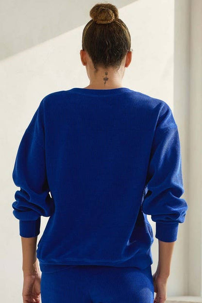 Yelete Relaxed Fit Corduroy Rib Knit Top TP2403