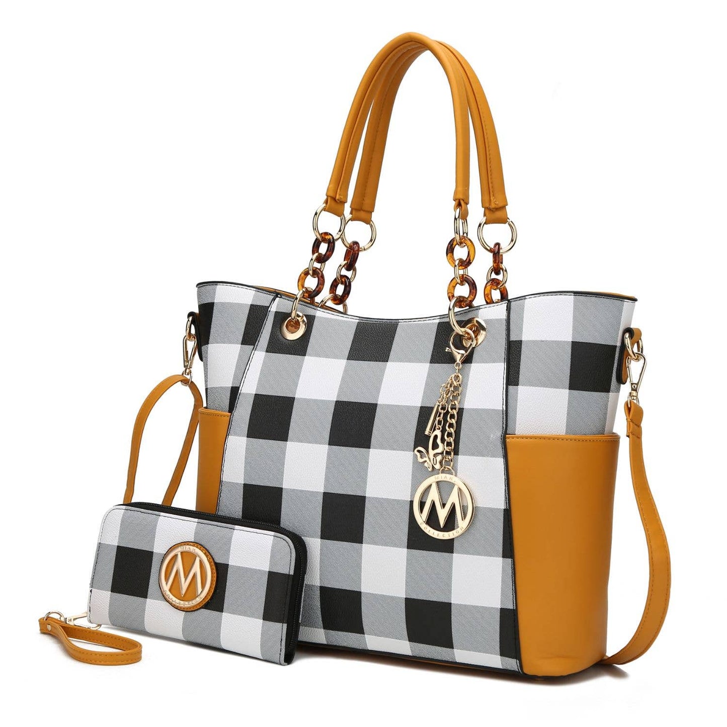 MKF Mariely Checker Tote Bag & Wallet Set Women Handbag