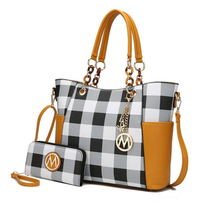 MKF Mariely Checker Tote Bag & Wallet Set Women Handbag
