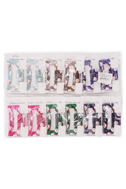 Christmas Santa Clear Block Hair Claw - 12 pcs