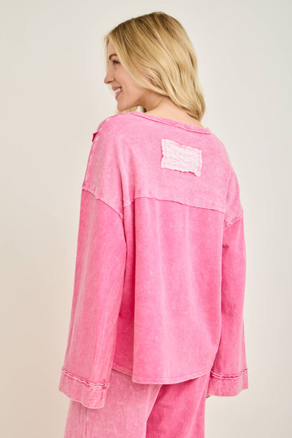Mineral Washed Halfcut Daisy terry thermal top HT6810 j.her