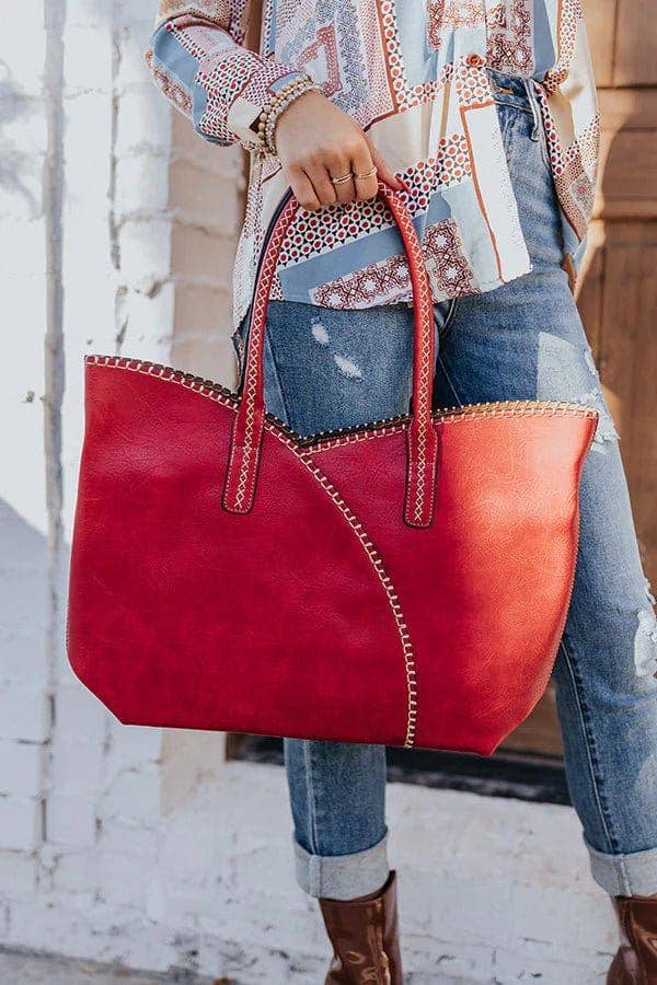 COL001-2 2-in-1 Stitch Trim Detail Shoulder/Tote Set Bag