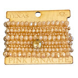 9-strand champagne bead bracelet with 10mm bronze/golden shadow cushion cut drop  Pink Panache
