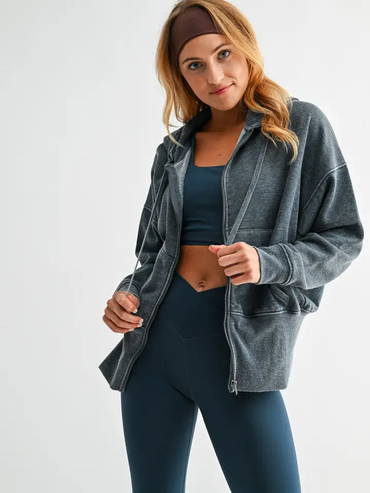 Fleece Hoodie Jacket with Tapered Sleeves