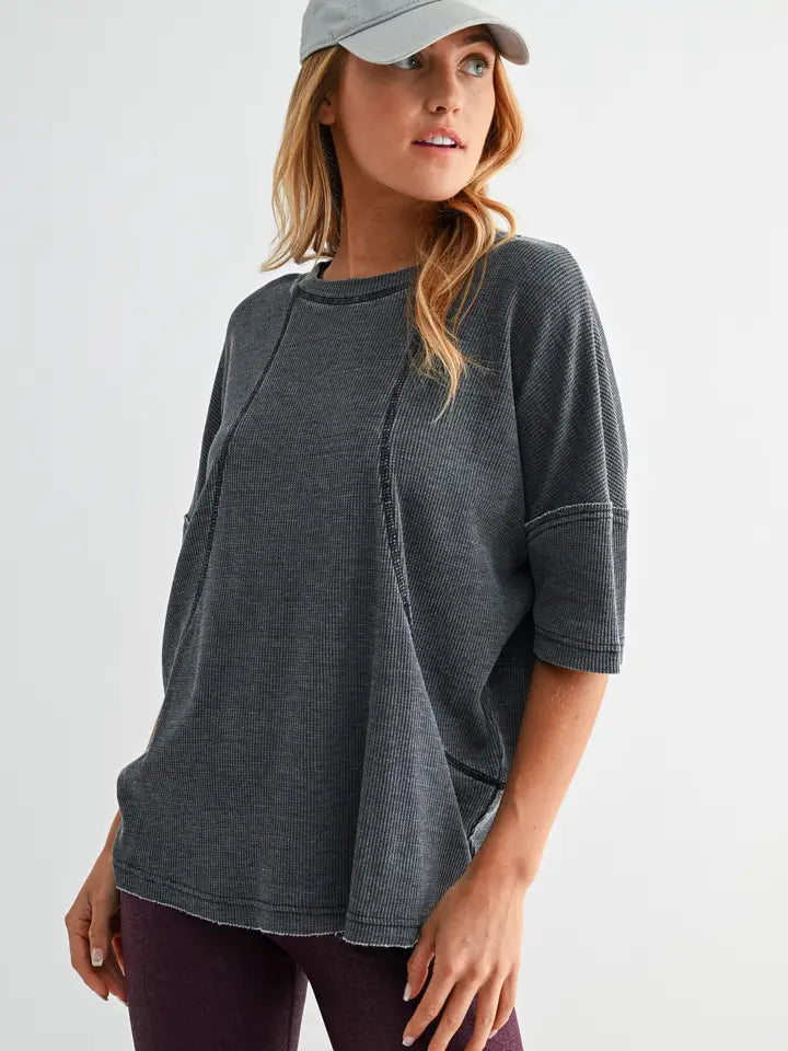 Cotton Blend Mineral Wash Waffle Short Sleeve Tee – Mono B (KT5466) Shirt