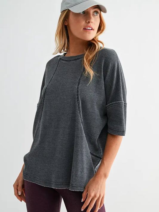 Cotton Blend Mineral Wash Waffle Short Sleeve Tee – Mono B (KT5466) Shirt