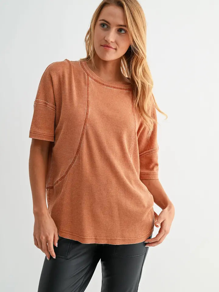 Cotton Blend Mineral Wash Waffle Short Sleeve Tee – Mono B (KT5466) Shirt