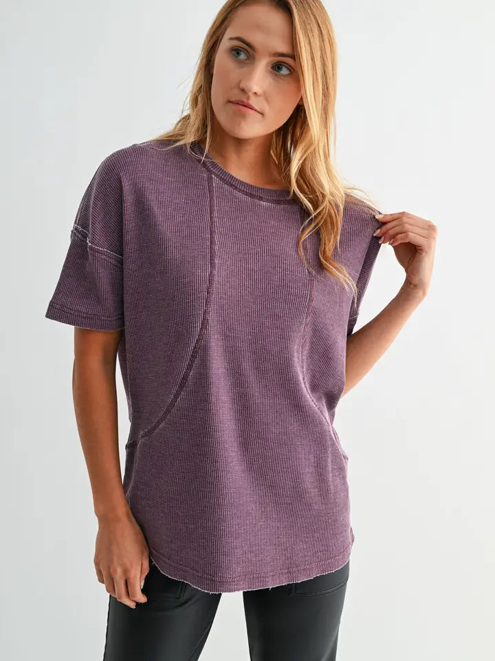 Cotton Blend Mineral Wash Waffle Short Sleeve Tee – Mono B (KT5466) Shirt