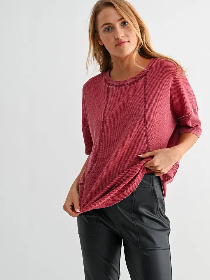 Cotton Blend Mineral Wash Waffle Short Sleeve Tee – Mono B (KT5466) Shirt