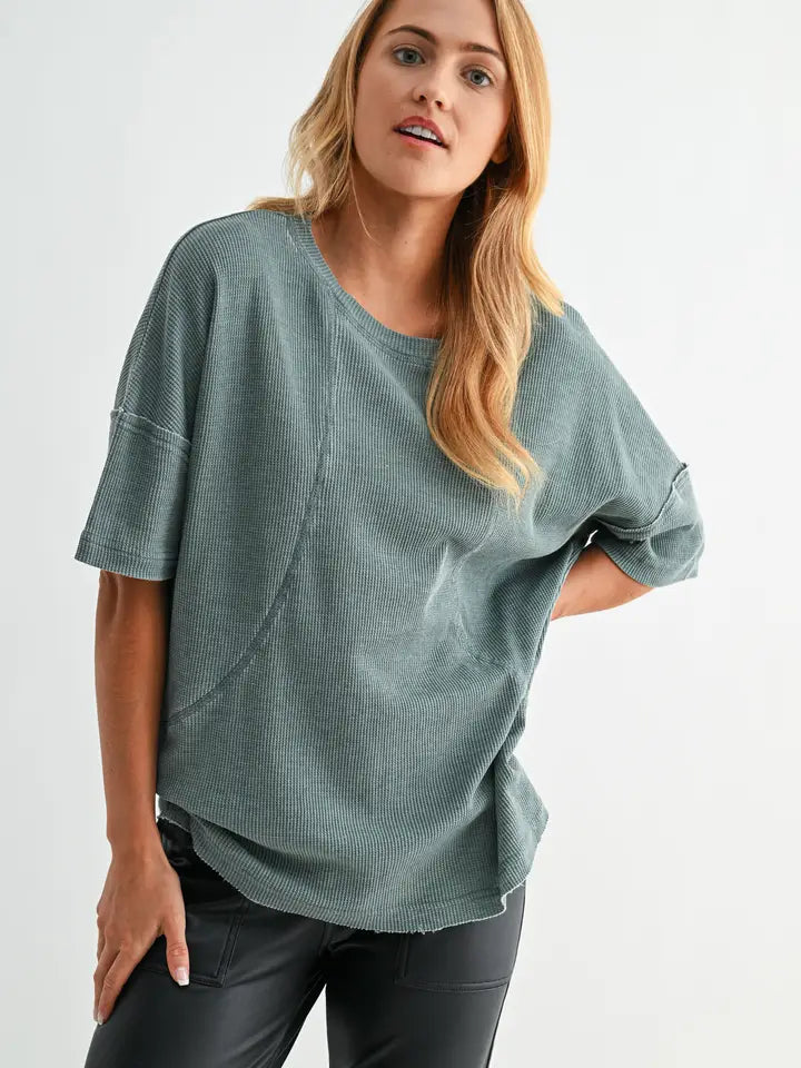 Cotton Blend Mineral Wash Waffle Short Sleeve Tee – Mono B (KT5466) Shirt