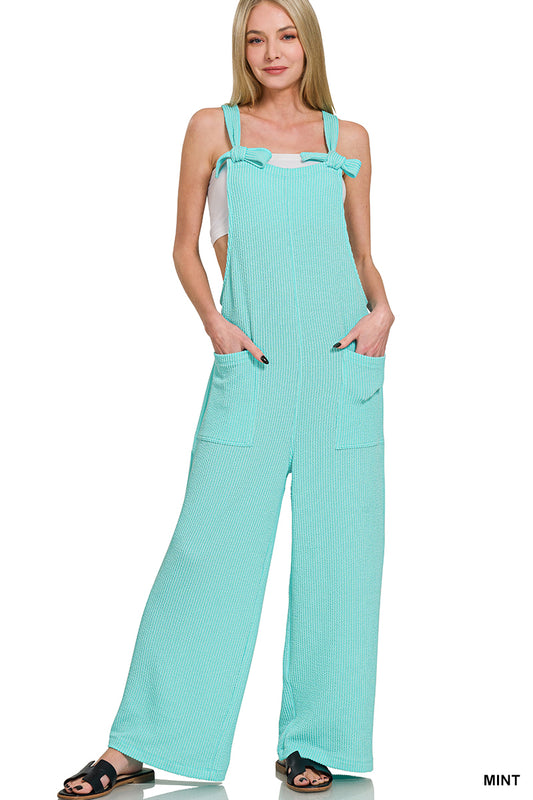Corded Rib Knot Strap Relaxed Fit Overalls