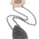 Teardrop with rhinestones on chain link necklace 806