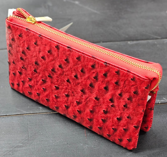 Ostrich Woven Multi Compartment Convertible Clutch Crossbody Bag Wristlet