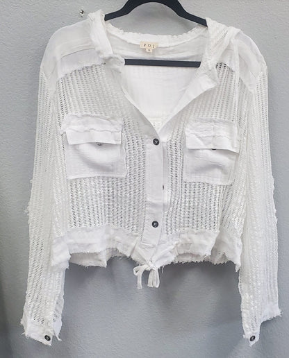 POL See Through Button Down Hoodie Top - Gorgeous