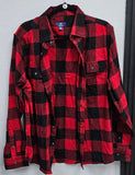 Red and Black Flannel shirt with Grinch face on back