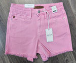 Pink Garment dyed Judy Blue Fray Hem Shorts Mid Rise