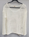 Crochet mesh knit boat neck top with bell sleeve POL