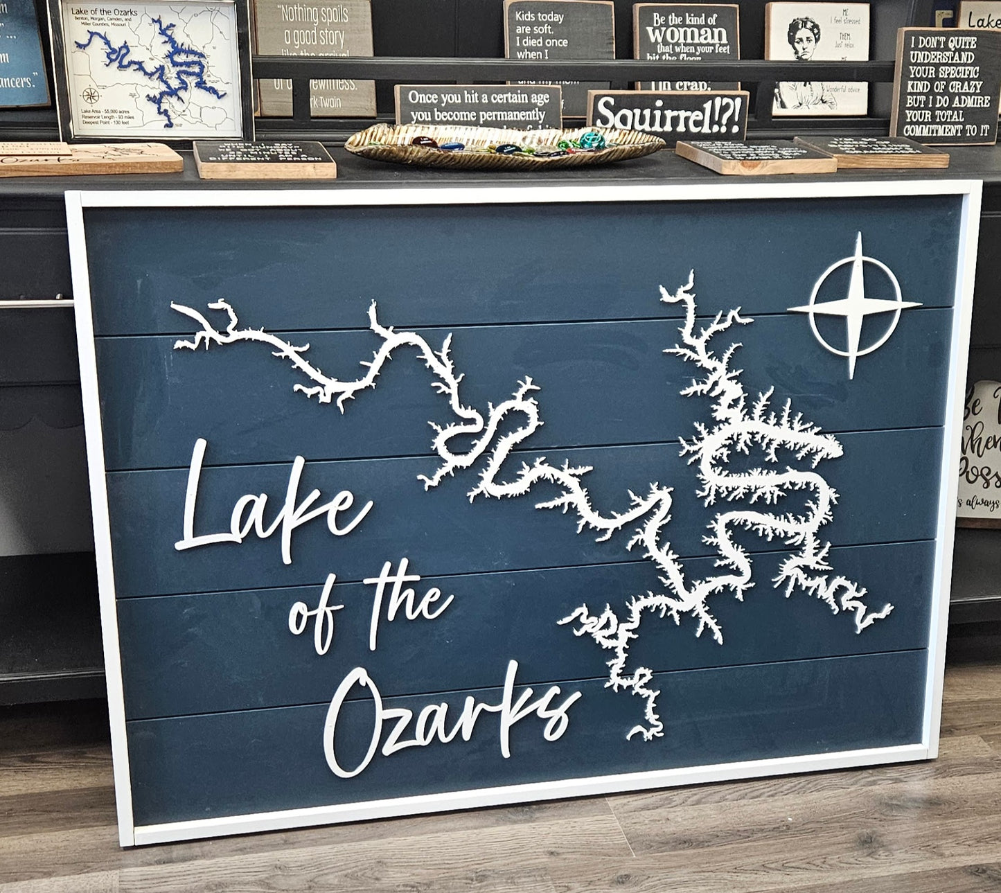 Framed 35x49 Lake of the Ozarks Lake Map on Plank