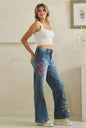Oli Hali EP30523 Washed Floral Embroidered darted Pants Jeans