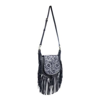 Moonwood Hand-Tooled Bag in Coal Myra