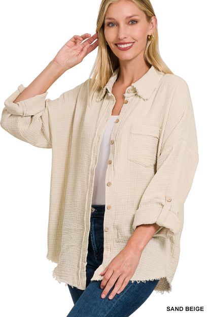 Washed Double Gauze Button-Down Shirt