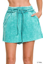 Acid Wash Fleece Drawstring Shorts with pockets Zenana