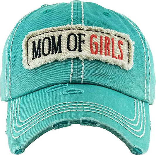 Vintage Patch Hat - Mom of Girls (Teal)