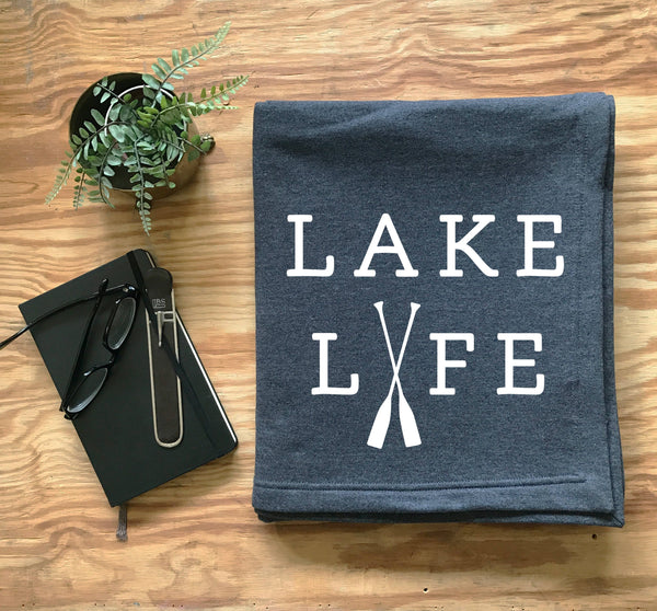Lake Life Beach Blanket - Camping Sweatshirt Blanket: CHARCOAL