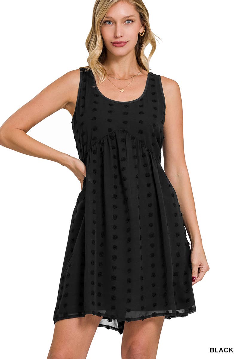 XL black SWISS DOT BABYDOLL SCOOP NECK SLEEVELESS DRESS