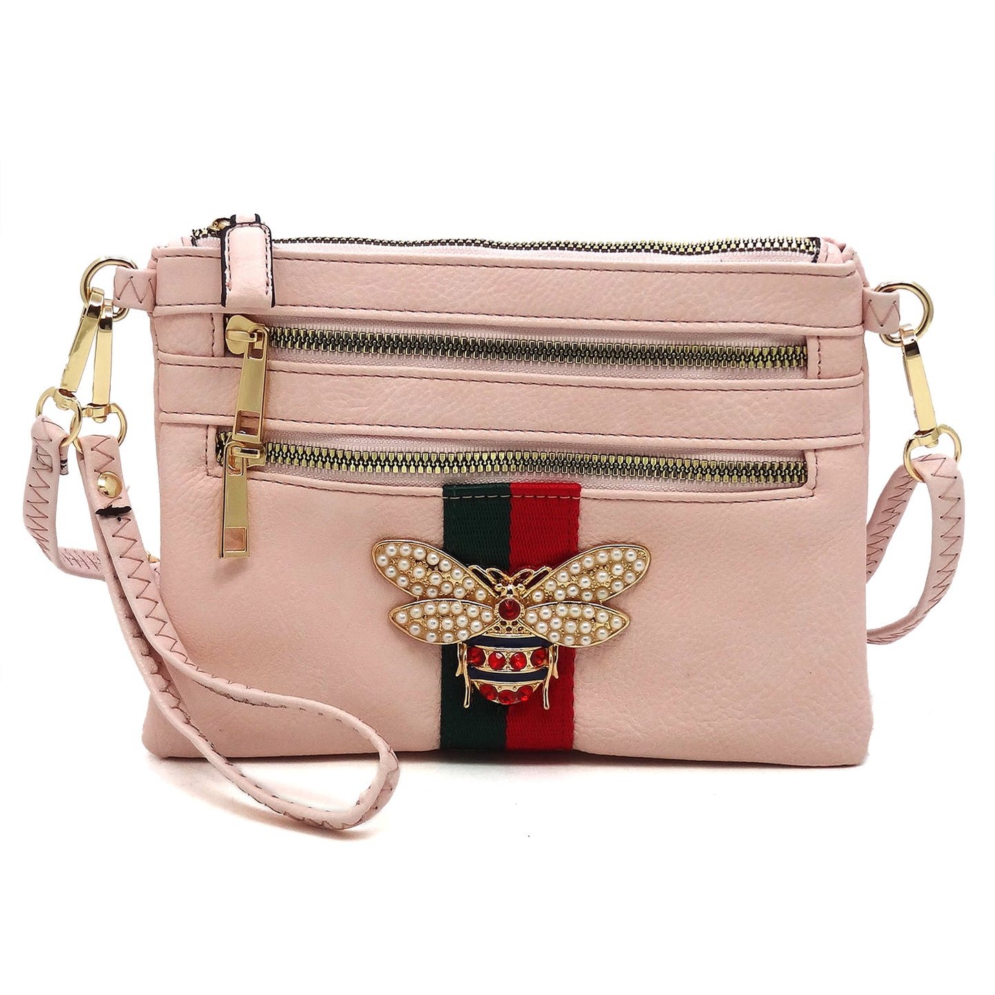 Queen Bee Stripe Clutch Crossbody Bag Wristlet