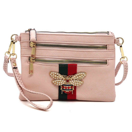 Queen Bee Stripe Clutch Crossbody Bag Wristlet