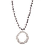 Long Semi Precious Beaded Hammered Pendant Necklace