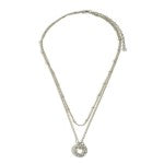 Layered Chain Link Metal Tone Necklace Featuring Textured Ring Pendant