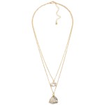 Natural Layered Gold Tone Chain Link Necklace Featuring Crystal Charms